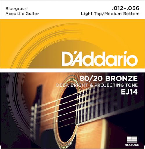 Bronze 80/20 Струны для акустической гитары, 12-56, Light Top/Medium Bottom/Bluegrass D'Addario EJ14