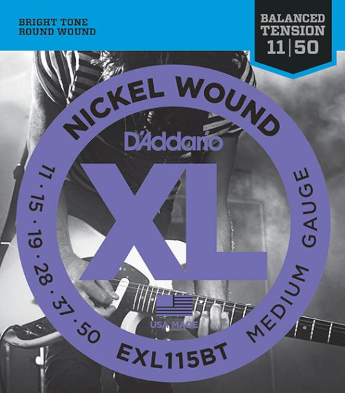 Комплект струн для электрогитары D'Addario, сбалансированное натяжение, Medium, 11-50, EXL115BT Nickel Wound