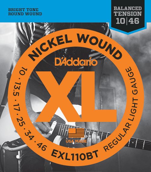 Комплект струн для электрогитары D'Addario, Regular Light, 10-46, сбалансированное натяжение, EXL110BT Nickel Wound