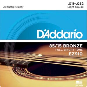 Струны для акустической гитары Light, EZ910 AMERICAN BRONZE 85/15 11-52 D`Addario