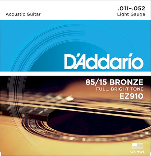 Струны для акустической гитары Light, EZ910 AMERICAN BRONZE 85/15 11-52 D`Addario